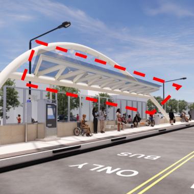 A rendering of the future bus rapid transit stations for Colfax Ave. 380x380